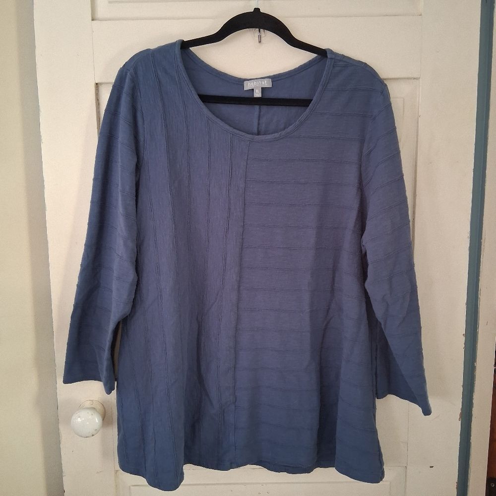 Habitat Long Sleeve Textured Cotton Tunic Top in Denim Blue Size XL